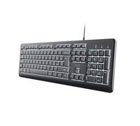Trust Primo Tastiera Illuminata per PC Layout Italiano QWERTY, Filo USB-C/USB-A 1,8 m, Tasti a Profilo Ribassato, Resistente agli Schizzi, Tastiera per Computer, Laptop, Windows, Mac, Nero