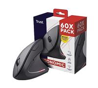 Trust Verto 60 Pack - 60x Mouse Verticale Wireless, Mouse Ergonomico senza Filo, 800/1200/1600 DPI, Microricevitore USB, 2.4GHz, 6 Pulsanti per PC, Computer, Portatile, Mac, Batterie Incluse - Nero