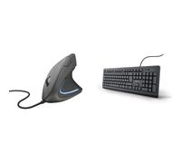 Trust Verto Mouse Verticale Cablato, Mouse Ergonomico con Fi Nero + Tastiera USB
