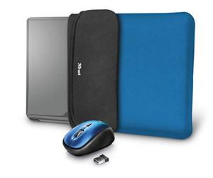 Trust Yvo Set 2-in-1: custodia laptop reversibile e mouse wireless, Blu