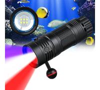 TrustFire DF50S Luce subacquea, 6500 lumen Scuba Diving Light Videocamera Fotografia Torcia subacquea Bianco Rosso UV Tri-Color Luce di riempimento e fluorescente Night Diving