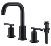 TRUSTMI Rubinetti diffusi per lavabo da bagno a 2 maniglie da 20 cm rubinetti da bagno in ottone a 3 fori con linee di alimentazione idrica cUPC e gruppo di scarico pop-up, nero opaco