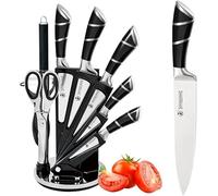 Trusttread Coltelli da cucina, 9 set di coltelli da cucina in acciaio inox, coltelli da chef in acciaio inox, coltelli con manico cavo, a righe, ideali per inviare familiari e amici