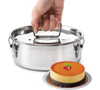 Trusttread Stampo Per Flan In Acciaio Inox Con Coperchio E Maniglia Piatto Rotondo Portatile, Utensili Da Cucina Per Campeggio Instant Pot Per Cheesecake Budino Al Cioccolato