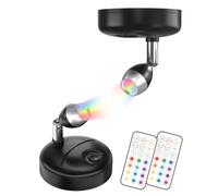 TrustWheel RGB Faretto LED a Batteria con Telecomando, Piccola Luce Spot per Interni, 12 RGB + Luce Bianca per Vetrina, Statua d'Arte, Illuminazione Piante, RV (Nero, Pack of 2)