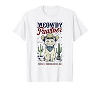 Truth or Consequences, NM USA, divertente disegno a forma di gatto Meowdy Pawtner Maglietta