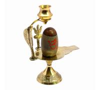 TRV Narmadeshwar - Set per shivling con trishul in ottone e brocca per acqua, Lingam Shiva naturale per Pooja Mandir, idolo sacro Shiv Ling, 14 cm