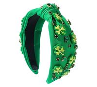 Trveqhk Cerchietto annodato per il giorno di San Patrizio da donna, cerchietto annodato largo per il giorno di San Patrizio, cerchietto decorato con strass, per costumi irlandesi per feste