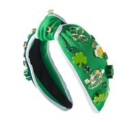 Trveqhk Cerchietto da donna per il giorno di San Patrizio | Cerchietto annodato largo per il giorno di San Patrizio - Cerchietto decorato con strass, per costumi irlandesi per feste