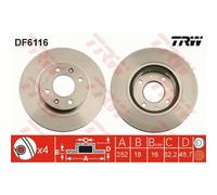 TRW 2X Disco Freno Anteriore 252 Ventilato Per Hyundai I10 BA IA I10 DF6116