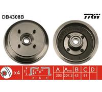 TRW DB4308B Tamburo freno per FORD,FORD AUSTRALIA,MAZDA