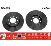TRW DF4205 COPPIA DISCHI Audi A2 (8z)(2000->) 1,2 - 45kw 61cv tdi (any)