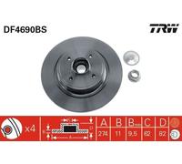 Disco freno TRW LUC DF4690BS posteriore, pieno, 1 Pezzo