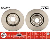 Disco freno TRW DF4737 anteriore, ventilato, 1 Pezzo