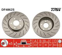 Disco freno TRW DF4862S anteriore, perforato, fessura, altamente carbonizzato, 1 Pezzo