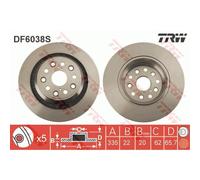 TRW Disco Freno Ø335 Ventilato Posteriore Sinistra Adatto A per Lexus Ls F4 UVF4
