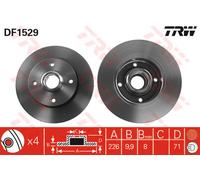 TRW disco freno DF1529 pieno diametro 226 spessore 10 mm 4 fori
