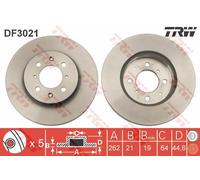 TRW disco freno DF3021 ventilato diametro 262 spessore 21 mm 4 fori