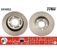 TRW disco freno DF4052 pieno diametro 239 spessore 8,9 mm 5 fori