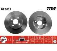 TRW disco freno DF4344 pieno diametro 264 spessore 10 mm 4 fori
