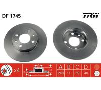 Disco freno TRW DF1745 anteriore, pieno, altamente carbonizzato, 1 Pezzo
