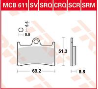 TRW MCB611 BRAKE PAD ALLROUND ORGANIC STANDARD YAMAHA TDM 900 ABS 2008