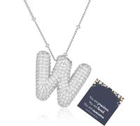 TRWWELL Collana con lettera a bolla per le donne delicate collane con iniziale a palloncino con zirconia cubica ciondolo con nome dell'alfabeto collana gioielli personalizzati regali, Ottone, Zirconie