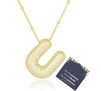 TRWWELL Collana con lettera a bolla per le donne delicate collane con iniziale a palloncino con zirconia cubica ciondolo con nome dell'alfabeto collana gioielli personalizzati regali, Ottone, Zirconie