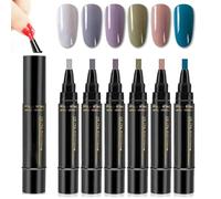 Trygiani Nails Pen, Giani Professional Nail Pen Set 6 Colori, Penna Smalto 3 in 1 ad Asciugatura Rapida, 6 Colori per Set, Per Disegno Artistico, Serie Neutra, Non Richiede Base Coat (E)