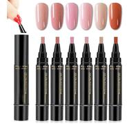 Trygiani Nails Pen, Giani Professional Nail Pen Set 6 Colori, Penna Smalto 3 in 1 ad Asciugatura Rapida, 6 Colori per Set, Per Disegno Artistico, Serie Neutra, Non Richiede Base Coat (C)