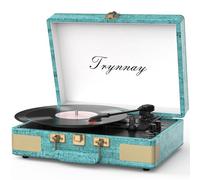 Trynnay Giradischi Bluetooth a 3 marce, lettore portatile in vinile con altoparlanti integrati, giradischi, audio migliorato, pelle cerata, retro blu