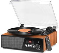 Trynnay Giradischi con due altoparlanti esterni full-range 10 in 1 vintage giradischi CD cassette lettore AM FM Radio 3 velocità BT Ingresso e uscita lettori LP Supporto USB SD AUX RCA Retro Nero