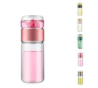 Tryteava Bottiglia in vetro intelligente 3 in 1 con infusore per tè - Design Flip & Brew, bicchiere per tè sfuso, tè in fiore e caffè - Adatto per tè caldo e freddo (Light Pink)