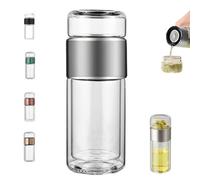 Tryteava Glass Infuser,3-in-1 Smart Tea Infuser,Tryteav Tea Pot,Portable Glass Double Wall Tea Infusers With Filter,Flip & Brew Design,for Home, Office or Travel Use (Silver, 280ml)