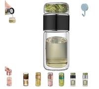Tryteava Glass Infuser, 3-in-1 Smart Tea Infuser, TryTeava TeaInfuser, Flip & Brew Design, Double Layered Glass Tea Separation Teas Cup, with Filter, for Loose Leaf Teas (Black)