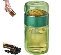 Tryteava Glass Infuser, Tea & Water Separation, Flip & Brew Design, Double Glazing with Built-In Strainer, Hot or Cold Ready, for Home, Office, Travel (Green,12oz)