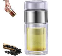 Tryteava Glass Infuser, Tea & Water Separation, Flip & Brew Design, Double Glazing with Built-In Strainer, Hot or Cold Ready, for Home, Office, Travel (Silver,12oz)