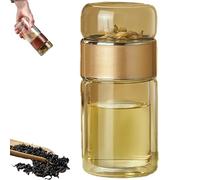 Tryteava Glass Infuser, Tea & Water Separation, Flip & Brew Design, Double Glazing with Built-In Strainer, Hot or Cold Ready, for Home, Office, Travel (Glod,12oz)