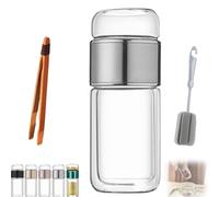 Tryteava Glass Infuser- Teava 3 in 1 Smart Tea Infuser,Double Glass Tea Infuser Bottle,Tea Separation Cup,Hot or Cold Ready,with 304 Stainless Steel Filter,for Blooming & Loose Leaf Tea (Silver,280ml)