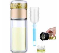 Tryteava Glass Infuser, Teava 3-In-1 Smart Tea Infuser, Double Layer Stainless Steel Leakage Proof Glass Water Bottle, for Loose Leaf Tea (Gold, 350ml)