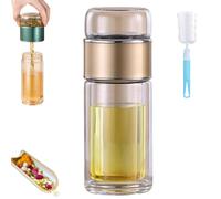 Tryteava Glass Infuser, Teava 3-in-1 Smart Tea Infuser, Dual Chamber & Filter, Leak-Proof Lid, Hot & Cold Brew, for Blooming & Loose Leaf Tea (Gold,280ml (9.5oz))