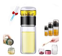 Tryteava Glass Infuser, Teava 3-In-1 Smart Tea Infuser, Glass Tea Infuser, Double Layer Portable Stainless Steel Leak Proof Water Separation Cup for Loose Leaf Tea (Black,420ML)