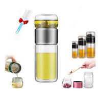 Tryteava Glass Infuser, Teava 3-In-1 Smart Tea Infuser, Glass Tea Infuser, Double Layer Portable Stainless Steel Leak Proof Water Separation Cup for Loose Leaf Tea (Silver,350ML)