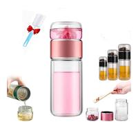Tryteava Glass Infuser, Teava 3-In-1 Smart Tea Infuser, Glass Tea Infuser, Double Layer Portable Stainless Steel Leak Proof Water Separation Cup for Loose Leaf Tea (Pink,350ML)