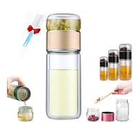 Tryteava Glass Infuser, Teava 3-In-1 Smart Tea Infuser, Glass Tea Infuser, Double Layer Portable Stainless Steel Leak Proof Water Separation Cup for Loose Leaf Tea (Gold,420ML)