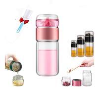 Tryteava Glass Infuser, Teava 3-In-1 Smart Tea Infuser, Glass Tea Infuser, Double Layer Portable Stainless Steel Leak Proof Water Separation Cup for Loose Leaf Tea (Pink,280ML)
