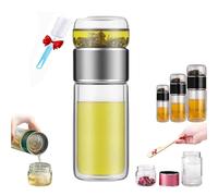 Tryteava Glass Infuser, Teava 3-In-1 Smart Tea Infuser, Glass Tea Infuser, Double Layer Portable Stainless Steel Leak Proof Water Separation Cup for Loose Leaf Tea (Silver,420ML)