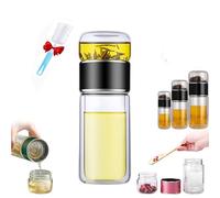 Tryteava Glass Infuser, Teava 3-In-1 Smart Tea Infuser, Glass Tea Infuser, Double Layer Portable Stainless Steel Leak Proof Water Separation Cup for Loose Leaf Tea (Black,350ML)