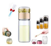 Tryteava Glass Infuser, Teava 3-In-1 Smart Tea Infuser, Glass Tea Infuser, Double Layer Portable Stainless Steel Leak Proof Water Separation Cup for Loose Leaf Tea (Gold,350ML)