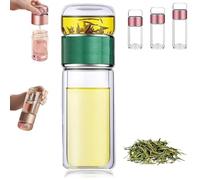 Tryteava Glass Infuser, Teava 3-in-1 Smart Tea Infuser, Portable Glass Double Wall Tea Infusers Bottle with Heat, One-Touch Brewing Mug for Home, Office, or Travel Use (Green,350ml)
